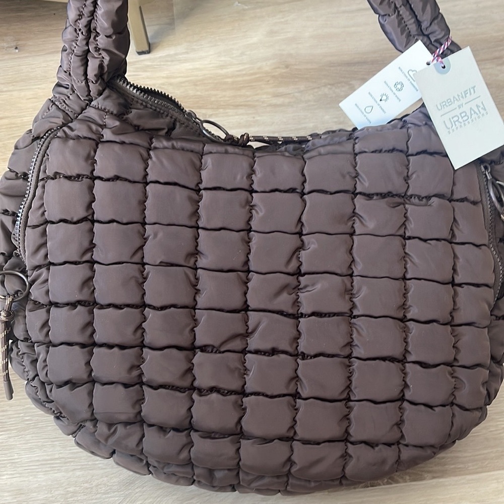 Urban Fit by Urban Expressions Quilted Puffer Hobo Carry All Tote in Brown - Picture 2 of 14